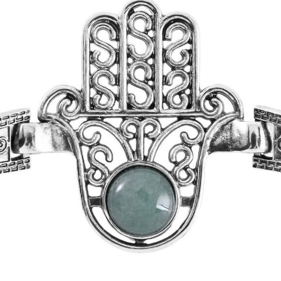 Green Adventurine Hamsa Hand Bracelet in Silvertone 7-9” 5 ctw - Picture 4 of 6